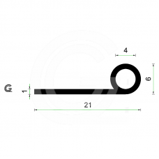 EPDM Rubber P profile | 21 x 6 mm | Per meter